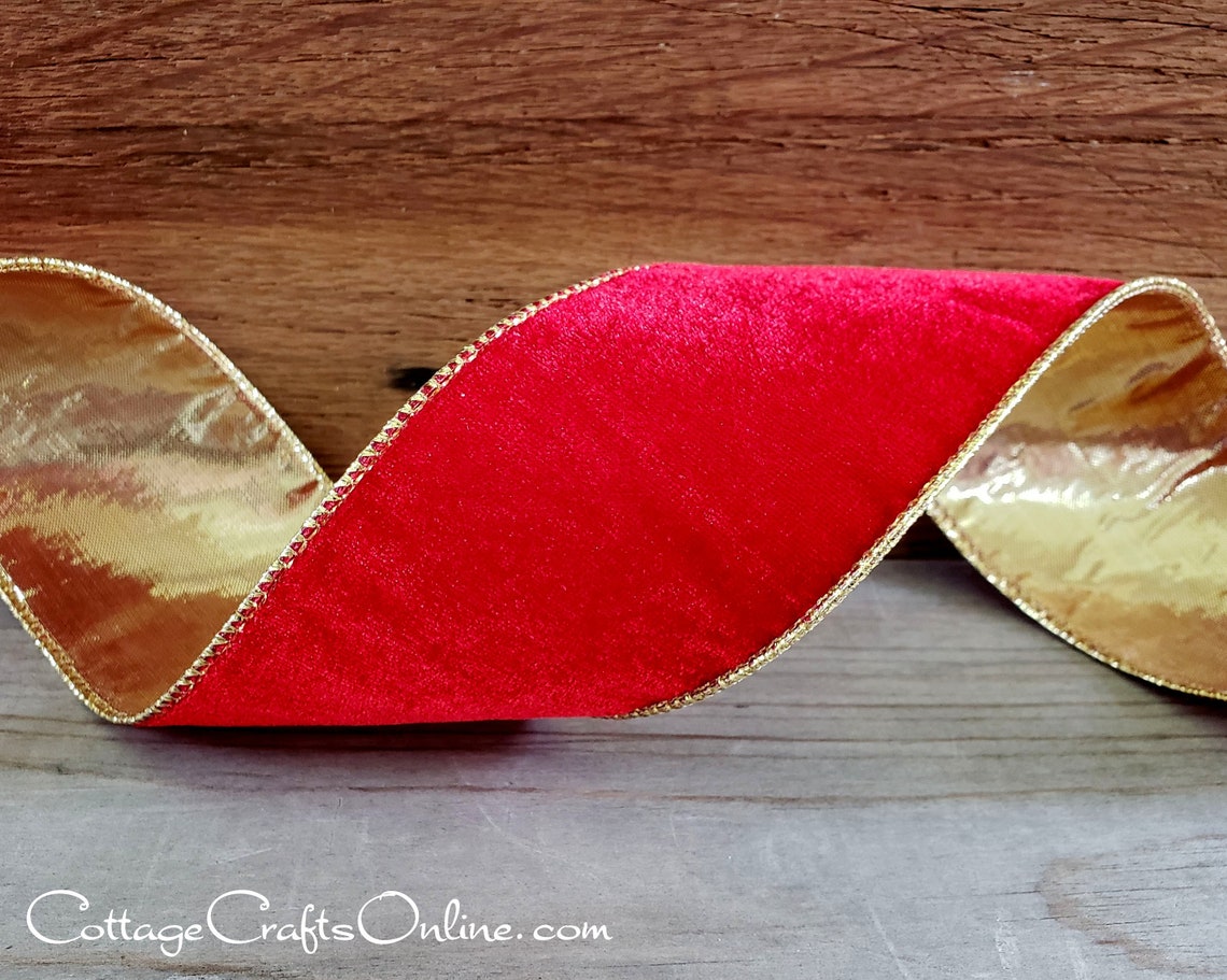 THREE YARDS Christmas Wired Ribbon 2 1/2 Red Velvet Etsy