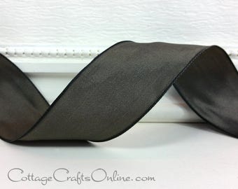 Wired Ribbon, 1.5" wide, Grey Steel Taffeta - Three Yard Roll - Offray ~ Charisma ~  Pewter Gray  Wire Edged Ribbon