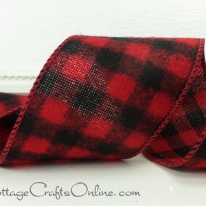 THIRTY THREE YARD Roll Buffalo Plaid Christmas Wired Ribbon, 2.5 wide, Red and Black Flannel Lumberjack Check Wire Edged Ribbon image 2