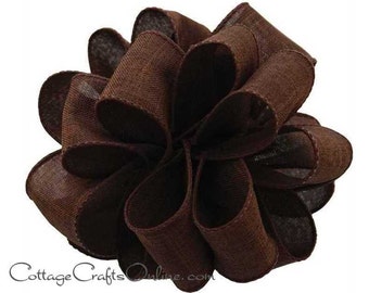 THREE YARDS,  Fall Wired Ribbon, 1 1/2", Chocolate Brown Faux Linen - Offray "Divine" Thanksgiving, Wedding Ribbon, Wire Edged Ribbon