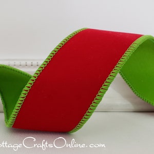 Christmas Wired Ribbon, 1.5 Wide, Lime Green and Red Metallic Stripe TEN  YARD ROLL Lime Regina Tri-stripe Wire Edged Ribbon -  Finland
