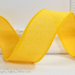 Bright Yellow Wired Ribbon, 1.5&quot; wide, Open Cross Weave Linen Look - TEN YARD ROLL ~  Hopsack Sun ~ Easter Spring Summer, Fall Wire Edged