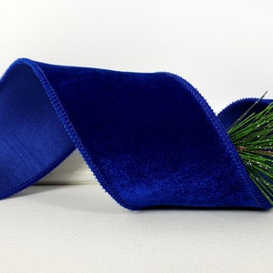 Royal blue plush velvet luster 1” farrisilk wired ribbon - Greenery Market