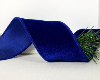 d. Stevens Wired Ribbon, 2.5"  Cobalt Blue Velvet, Faux Silk Back - TEN YARD ROLL  ~ Velvet Lenox ~ Christmas, Hanukkah Wire Edged Ribbon