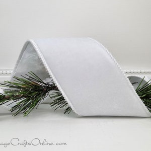 Christmas Wired Ribbon, 2.5 White Plush Velvet, Silver Metallic Back TEN YARD ROLL Offray Emeliat Holiday Wire Edged Ribbon image 5
