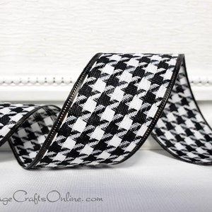 Wired Ribbon, 1.5, Black and White Houndstooth TEN YARD ROLL Large Houndstooth Check Christmas Craft Wire Edged Ribbon image 1