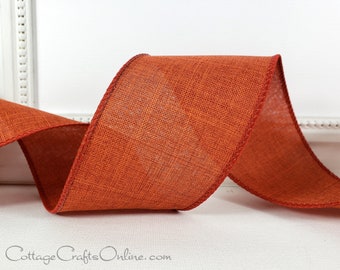 Fall Wired Ribbon, 2.5", Rust Burnt Orange Faux Linen - TEN YARD ROLL  ~ Divinely Royal Rust 40 ~ Canvas Look Thanksgiving Wire Edged Ribbon