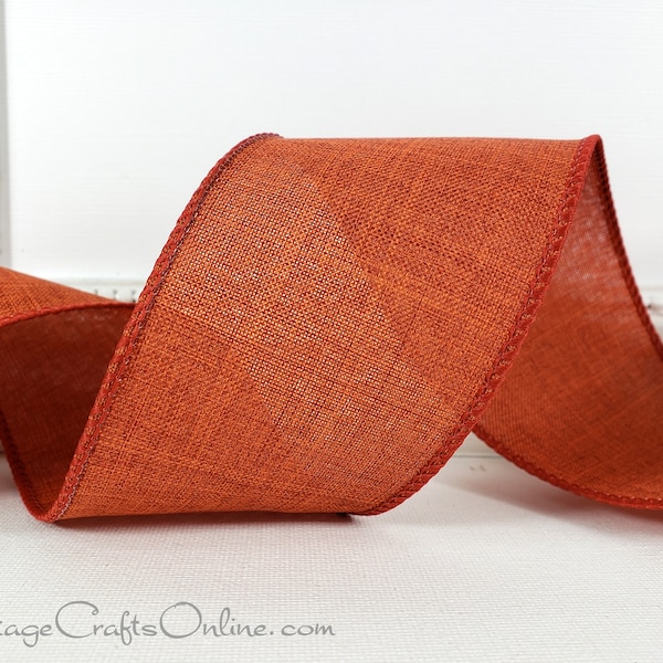 Fall Wired Ribbon, 2.5", Rust Burnt Orange Faux Linen - TEN YARD ROLL  ~ Divinely Royal Rust 40 ~ Canvas Look Thanksgiving Wire Edged Ribbon