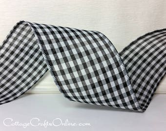 Wired Ribbon, 2.5" Black and White Check Gingham Plaid - TEN YARD ROLL ~ Great Gingham 40 Black ~ Wire Edged Ribbon