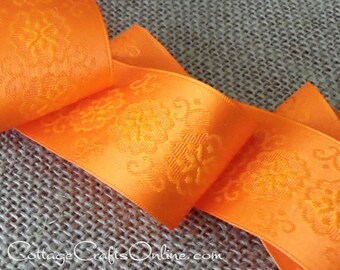 FOUR & 7/8 YARDS, Fall UNWIRED Ribbon, 1.5" wide, Orange Damask Satin Ribbon - Offray ~ Esperance ~ Spring, Summer, Fall Sewing Trim #240117