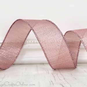 TWENTY FIVE YARD Roll, Christmas Wired Ribbon, 1.5&quot;, Rose Gold Pink Metallic Semi Sheer  ~ Rave ~ Offray, Wire Edged Ribbon