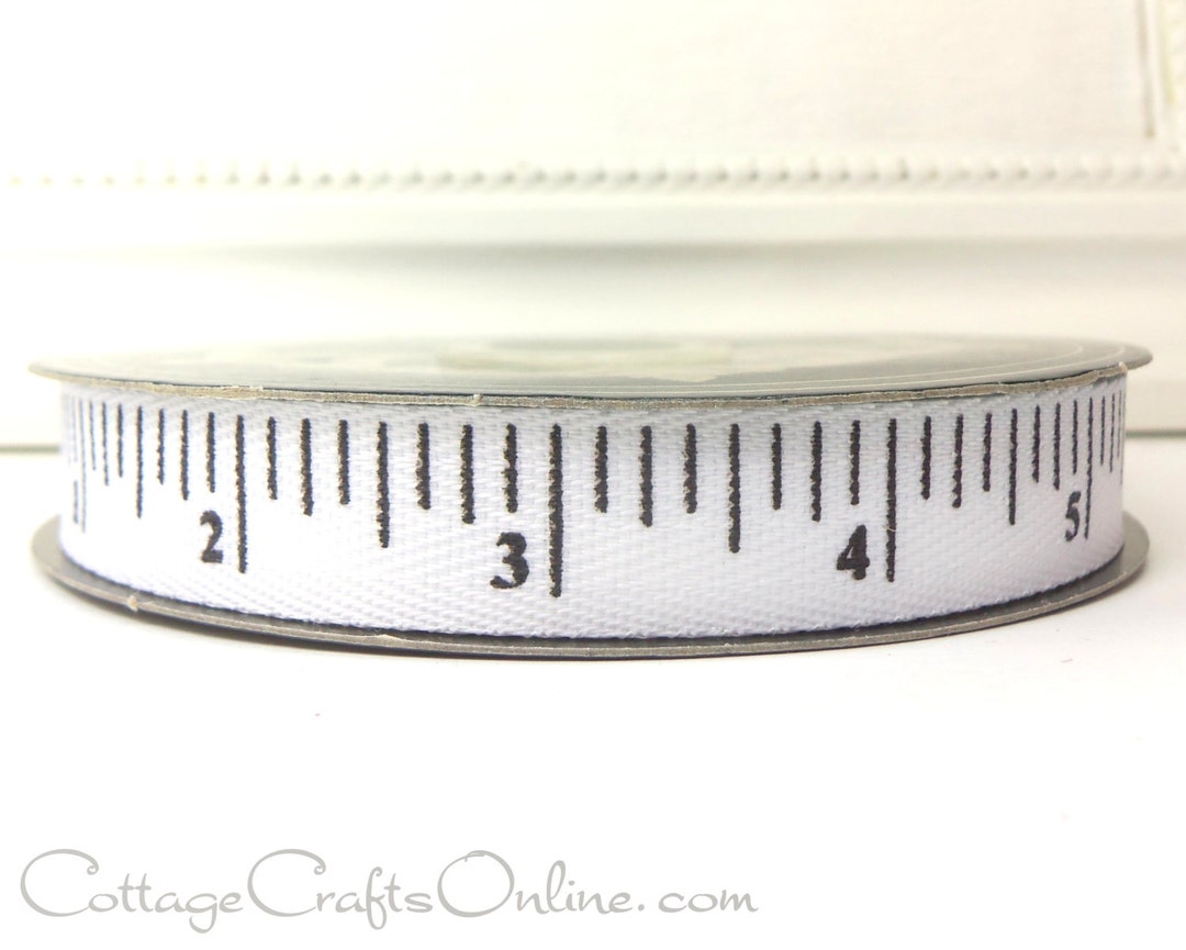 D. Stevens Twill Ribbon, 5/8 Wide, White Measuring Tape Print TWENTY