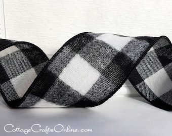 Buffalo Plaid Wired Ribbon, 2.5", Black and White Flannel - TEN YARD Roll ~ Oscar Buffalo 40 ~ Bold Black White Check Wire Edged Ribbon