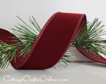 Christmas Wired Ribbon, 1.5" wide, Burgundy Red Velvet - TEN YARD ROLL ~ Simone 9 ~  Fall, Thanksgiving  Craft Wire Edged Ribbon