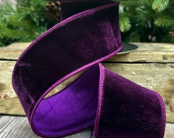 d. Stevens Wired Ribbon, 2 .5"  Purple Velvet, Faux Silk Back - TEN YARD ROLL  ~ Velvet Lenox Aubergine ~ Christmas, Fall Wire Edged Ribbon