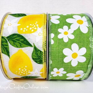 Wired Ribbon, 2.5 wide, Yellow Lemon Print, TEN YARD ROLL Lemons White Spring, Summer, Fruit Print Wire Edged Ribbon image 5