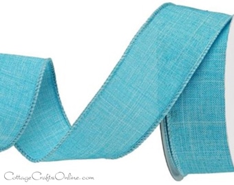 Wired Ribbon, 1.5" wide, Turquoise Blue Linen Look - TEN YARD ROLL ~ Divinely Royal Ocean ~ Easter, Spring, Summer, Fall Wire Edged Ribbon