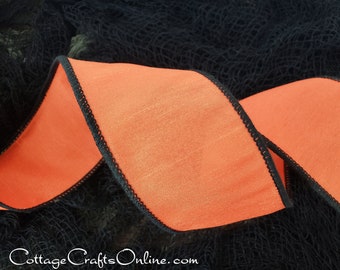 CLEARANCE! Halloween Wired Ribbon, 2 1/2" Orange with Black Edge - TEN YARD Roll ~ Pumpkin Bandbox ~  Faux Dupioni Wire Edged Ribbon