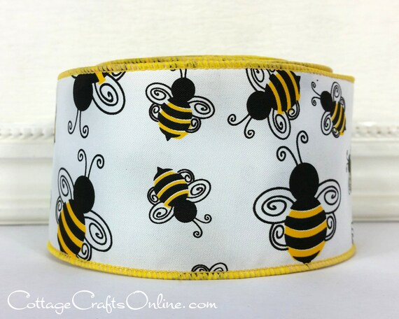 Ribbon - Honeybee Linen Wired Edge Rd, Yellow, 2-1/2 Inch, 10 Yards