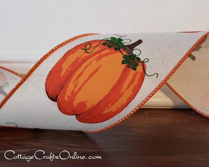 CLEARANCE Wired Ribbon 2 1/2  Orange Pumpkins with image 1