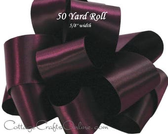 Satin, 5/8" x Fifty Yard Roll, Double Face Eggplant Purple - Offray Satin #3, Double Sided Satin, Wedding Ribbon, Sewing Trim