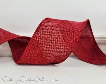 Red Heather Linen Look Wired Ribbon, 2.5" wide, TEN YARD ROLL ~ Offray ~ Solitude ~ July 4th, Valentine, Christmas, Fall Wire Edge Ribbon