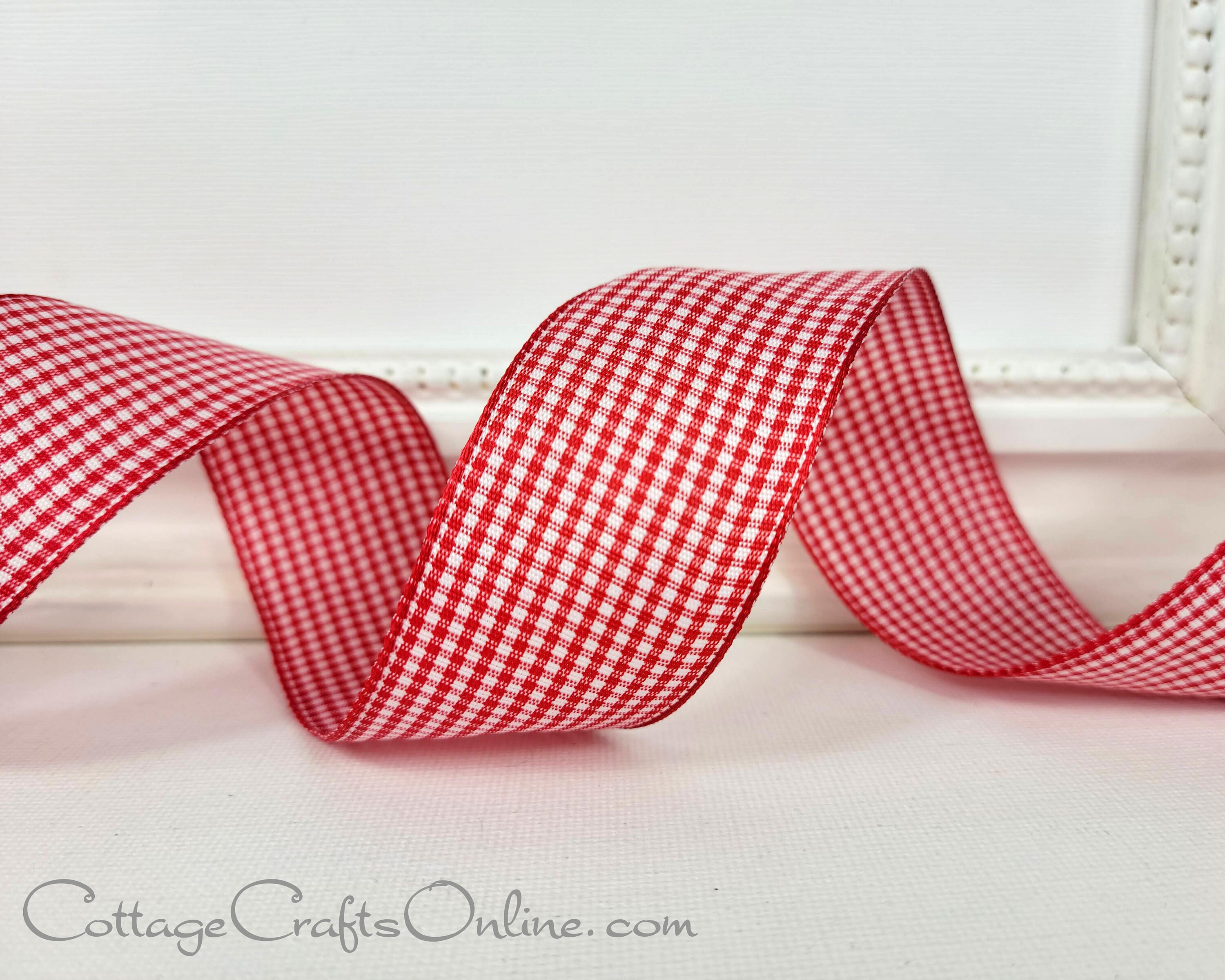 10 Yards - 2.5 Wired Red and White Gingham Check Ribbon