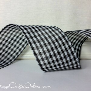 Wired Ribbon, 2.5 Black and White Check Gingham Plaid TEN YARD ROLL Great Gingham 40 Black Wire Edged Ribbon image 2