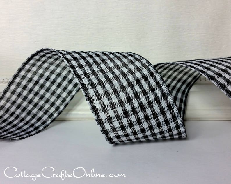 Wired Ribbon, 2.5 Black and White Check Gingham Plaid TEN YARD ROLL Great Gingham 40 Black Wire Edged Ribbon image 2