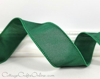 Wired Ribbon, 1.5"  Emerald Green Taffeta - TEN YARD ROLL ~ Corsica Emerald ~ Faux Dupioni Christmas, St. Patricks, Fall Wire Edge Ribbon