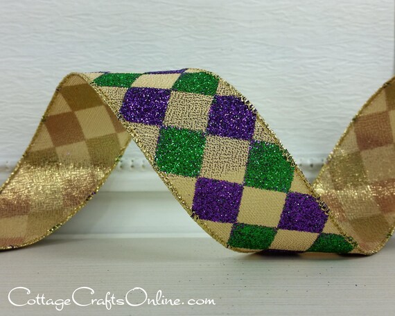5 Yards Copper Metallic Gold Diamond Jester Harlequin Wired Ribbon 1/"W