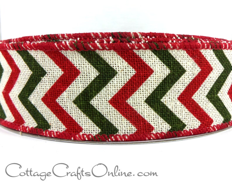 5 Yards Christmas Red Beige Stitch Country Primitive Wired Ribbon 1 1//2/"W