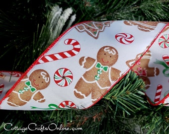 Christmas Wired Ribbon, 2.5", Gingerbread Man, Woman, Tree, Candy Cane - TEN YARD ROLL ~ Gingerbread Fun 10 ~ Wire Edged Ribbon