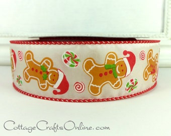 CLEARANCE! TWENTY YARD Roll,  Christmas Wired Ribbon, 1 1/2", Gingerbread Cookies ~ Mick's Gingerbread ~  Wired Edge Ribbon