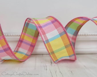 Faux Silk Dupioni Wired Ribbon 1.5" wide, Pink, Blue, Green and Yellow, TEN YARD ROLL ~ Nickie Sherbet 9 ~ Spring, Summer Ribbon