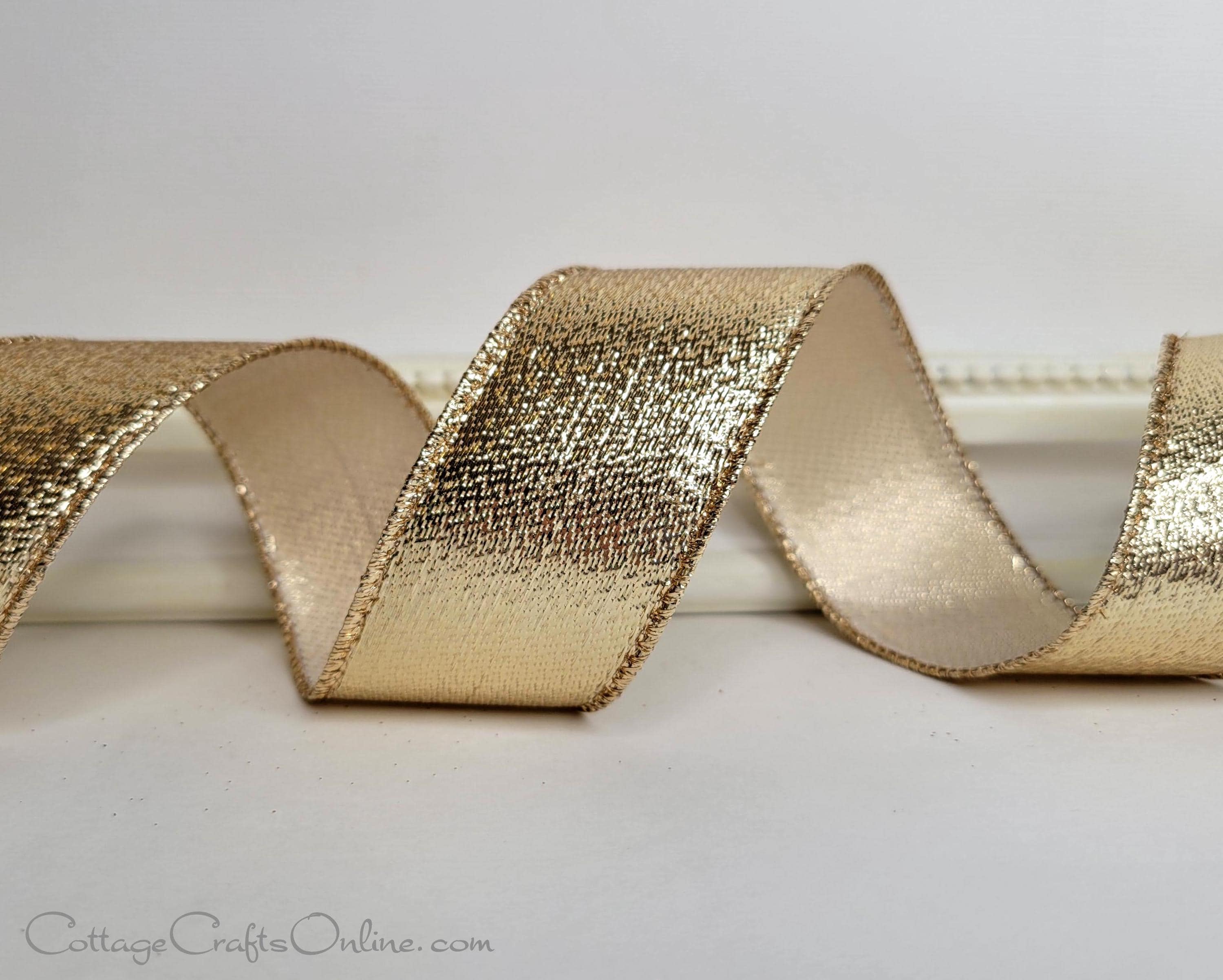Gold Metallic Lame Wired Ribbon - 1.5 Inches X 10 Yards Sparkly Craft Ribbon