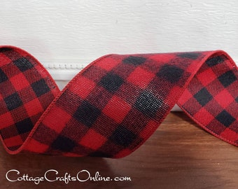 Buffalo Plaid Christmas Wired Ribbon, 2.5" wide, Red and Black Flannel - TEN YARD ROLL ~ Henry 40 ~  Check Craft Wire Edged Ribbon