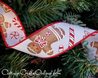 Christmas Wired Ribbon, 1 1/2", Gingerbread Man, Woman, Tree, Candy Cane - TEN YARD ROLL ~ Gingerbread Fun 109 ~ Wire Edged Ribbon