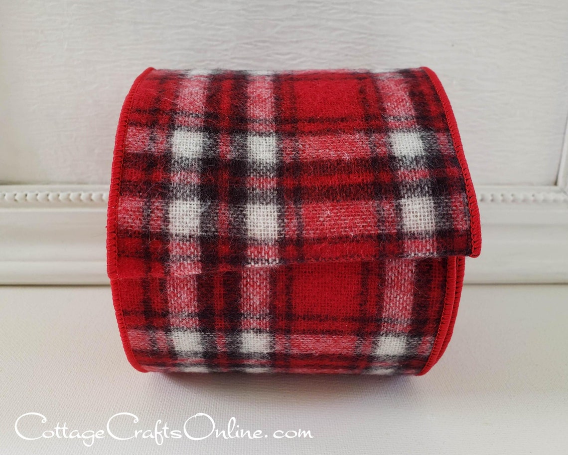 Christmas Wired Ribbon 4 Red Black White Tartan Plaid Etsy