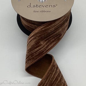 Ruban à armature métallique d. Stevens, 6,35 cm (2,5 po) en velours brun écorce de chocolat, rouleau de 9,14 m (10 verges) ~ style vintage chic ~