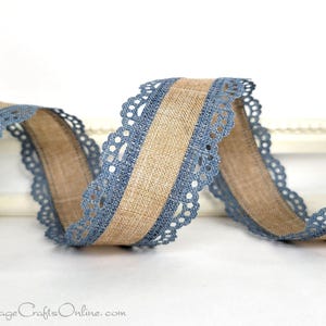 Ruban métallique, 1,5 po., bords festonnés à oeillets bleus, style lin beige clair - ROULEAU DE 10 YARDS ~ Julia Faded Denim 40 ~ Dars Divinely Royal