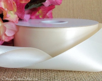 Satin Ribbon, 1.5" x Fifty Yard Roll, Ivory Double Sided - Offray Double Face Satin #9, Off White, Wedding Satin, Color #810