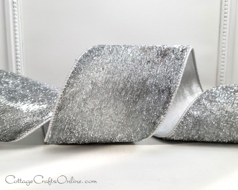 Christmas Wired Ribbon 4 Silver Grey Metallic Lame image 5