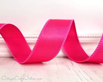 Wired Ribbon,  1.5" wide, Bright Pink Satin - TEN YARD ROLL ~ Courtly Fuchsia 9 ~  Christmas, Valentine's Day, Spring Wire Edged Ribbon