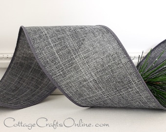 Wired Ribbon, 2.5", Gray Heather Linen Look ~ TEN YARD ROLL ~ Divinely Royal Grey 40 ~ Fall, Christmas Wire Edged Ribbon