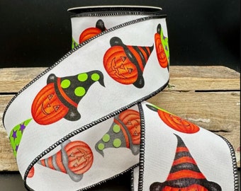 Halloween Wired Ribbon, 2.5" Retro Jack O'Lanterns- TEN YARD Roll ~ Smiling Jack  ~  d. stevens Pumpkin Wire Edged Ribbon