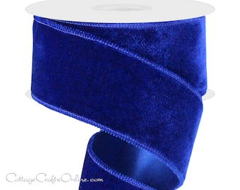 Wired Ribbon, 2.5" wide, Royal Blue Velvet, Satin Back  - TEN YARD ROLL  ~ Lowell 40 ~ Christmas,  July 4th Craft Wire Edged Ribbon