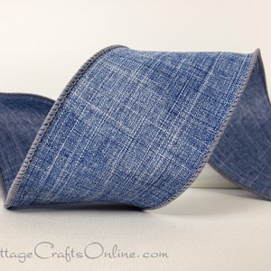 Faded Blue Jean Faux Denim Wired Ribbon, 2.5&quot; wide, TEN YARD ROLL ~ Divinely Royal Blue Jean 40 ~ Summer, Americana, Western Wire Edged