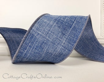 Faded Blue Jean Faux Denim Wired Ribbon, 2.5" wide, TEN YARD ROLL ~ Divinely Royal Blue Jean 40 ~ Summer, Americana, Western Wire Edged