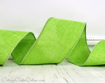 Wired Ribbon, 2.5" wide, Lime, Apple Green Linen Look - TEN YARD ROLL ~ Divinely Royal Lime 40 ~ Christmas, Citrus Green Wire Edged Ribbon